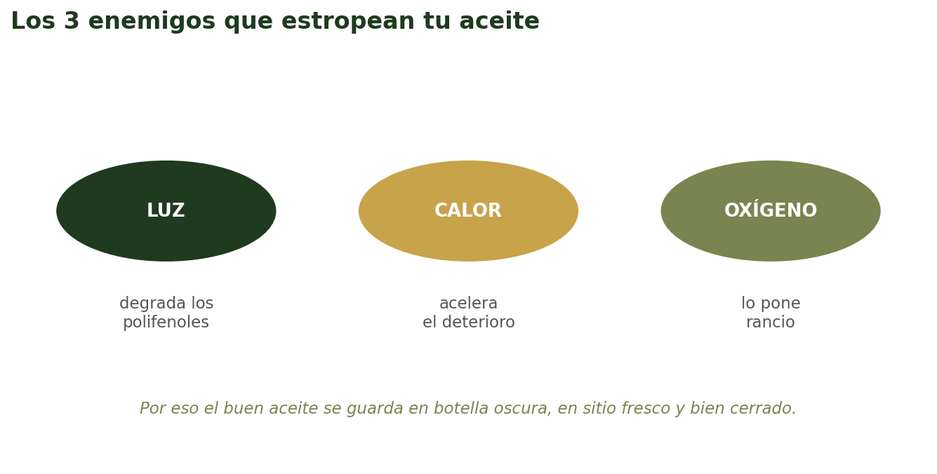 Los enemigos del aceite: luz, calor y oxígeno