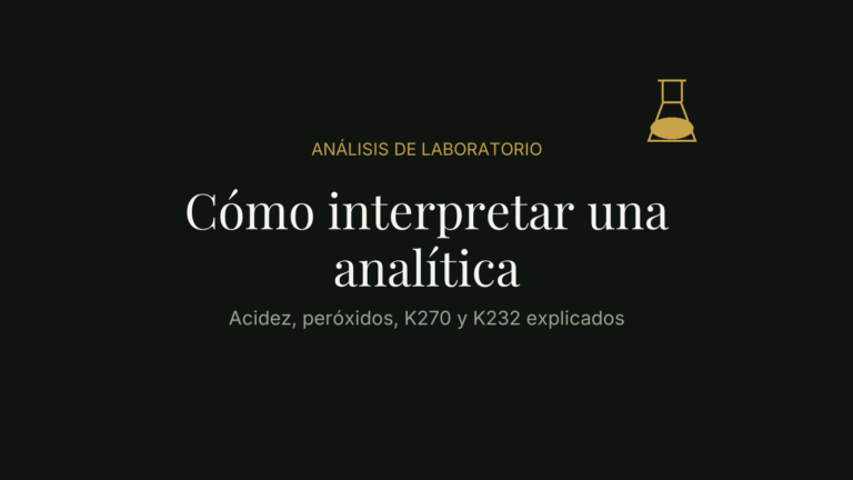 Analítica de laboratorio del aceite de oliva Puro Domingo: acidez, peróxidos, K270 y K232